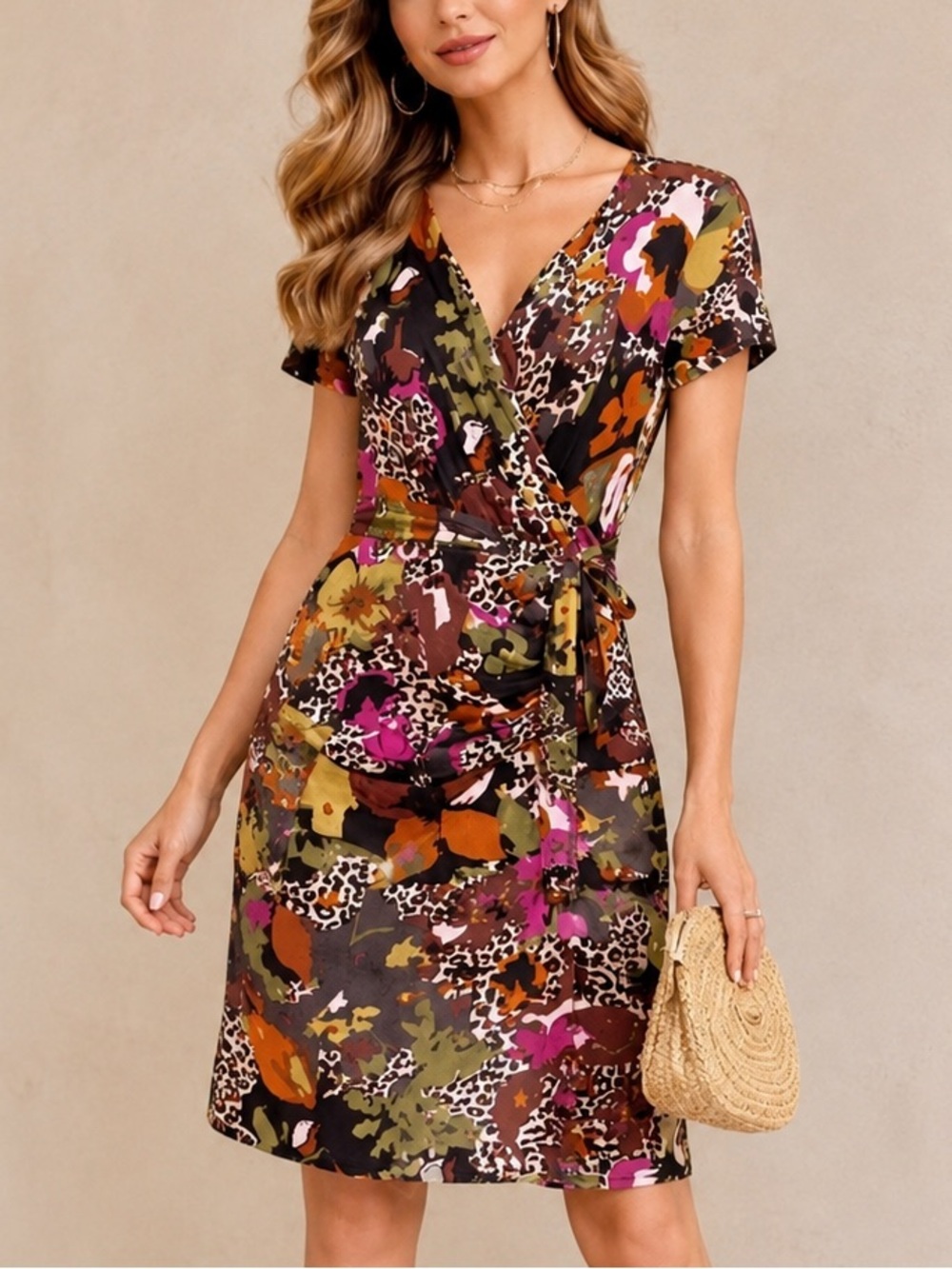 Max Mara Floral Jersey Dress Multicolor Wrap Style Small